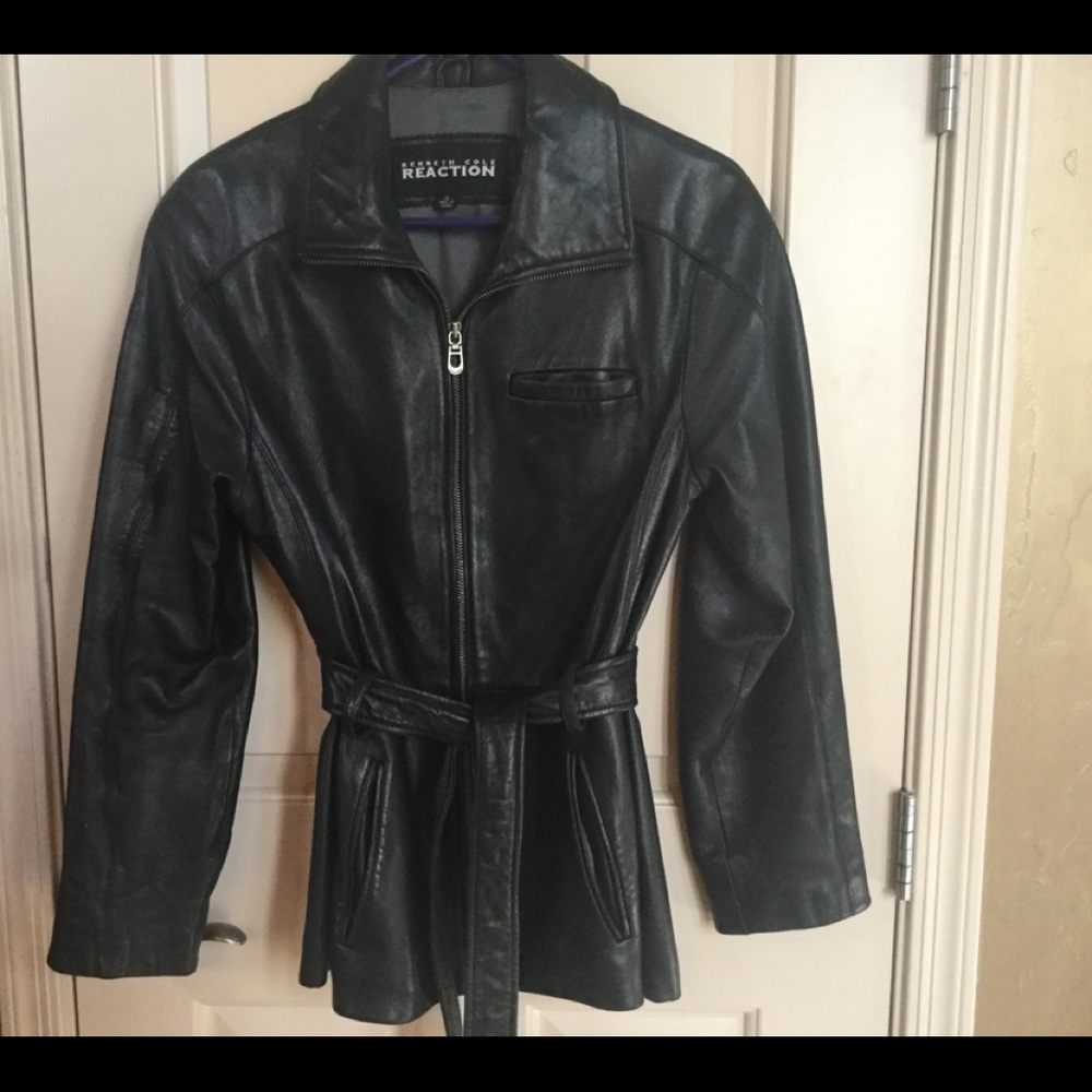 Kenneth Cole ReactionBlack Leather Jacket Size Sm